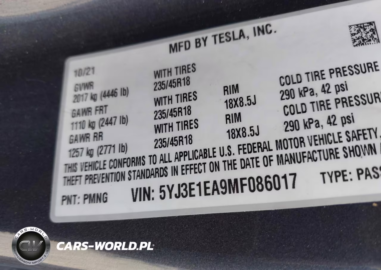 2021 Tesla Model 3 Standard Range Plus Rear-Wheel Drive VIN:5YJ3E1EA9MF086017 - 9