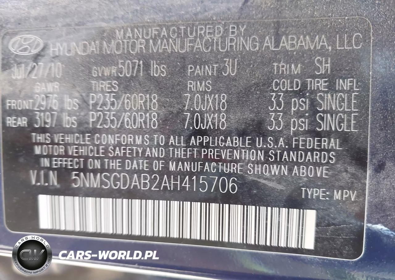 2010 Hyundai Santa Fe Gls VIN:5NMSGDAB2AH415706 - 9