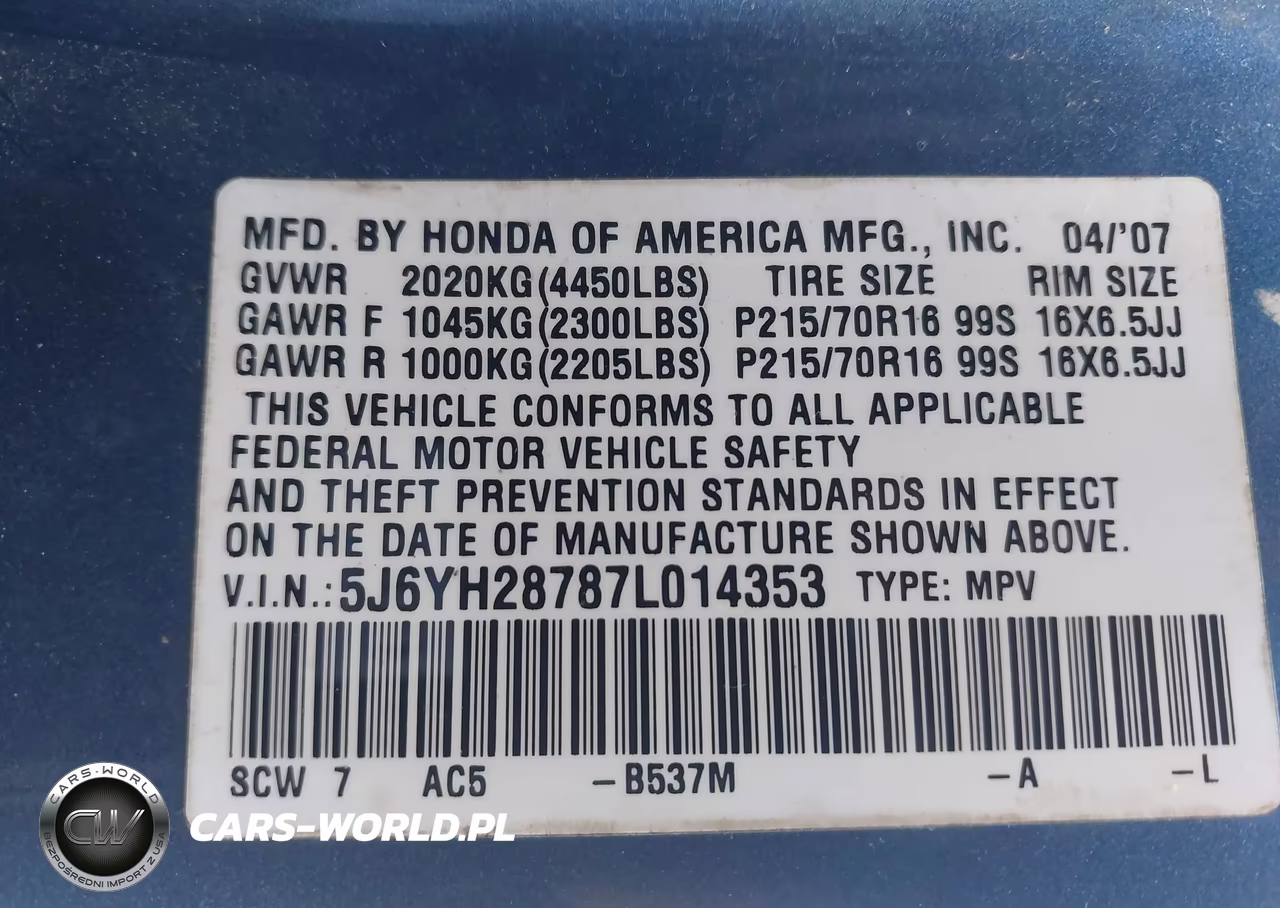 2007 Honda Element Ex VIN:5J6YH28787L014353 - 9
