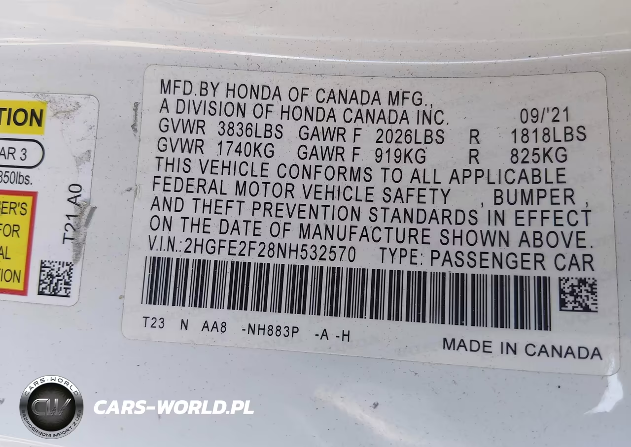 2022 Honda Civic Lx VIN:2HGFE2F28NH532570 - 9