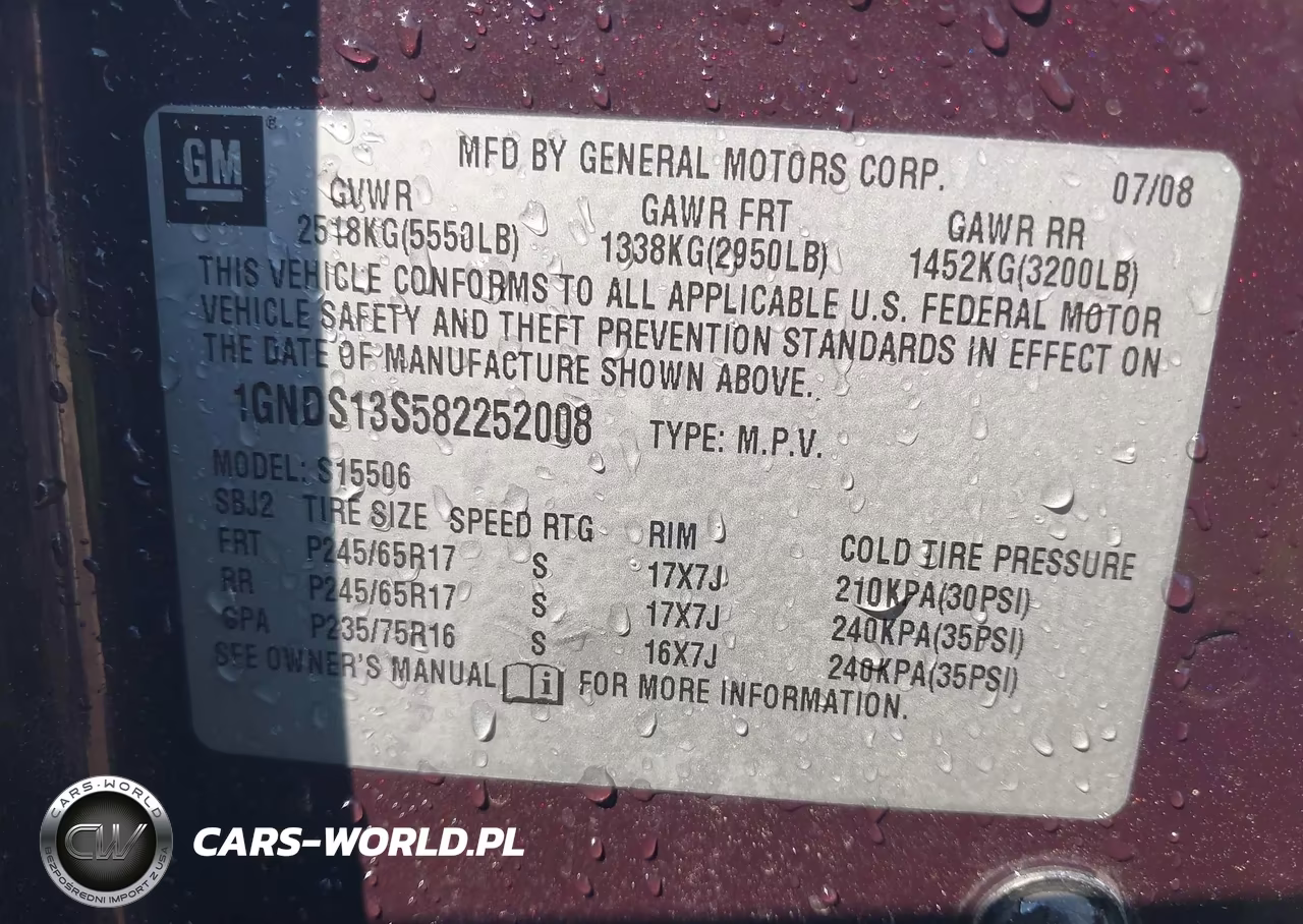 2008 Chevrolet Trailblazer Fleet VIN:1GNDS13S582252008 - 9