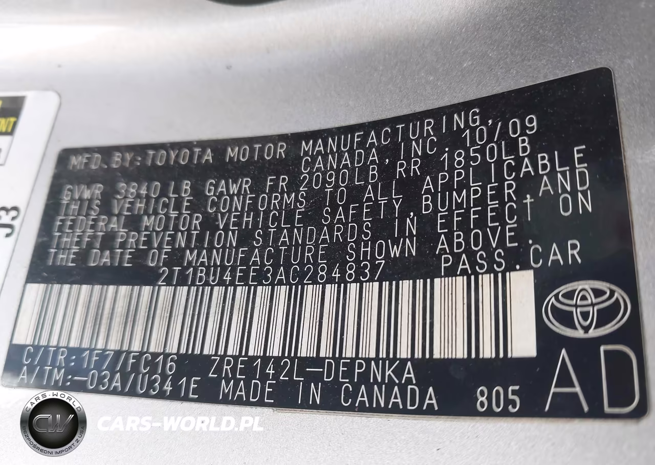 TOYOTA COROLLA XL VIN:2T1BU4EE3AC284837 - 9