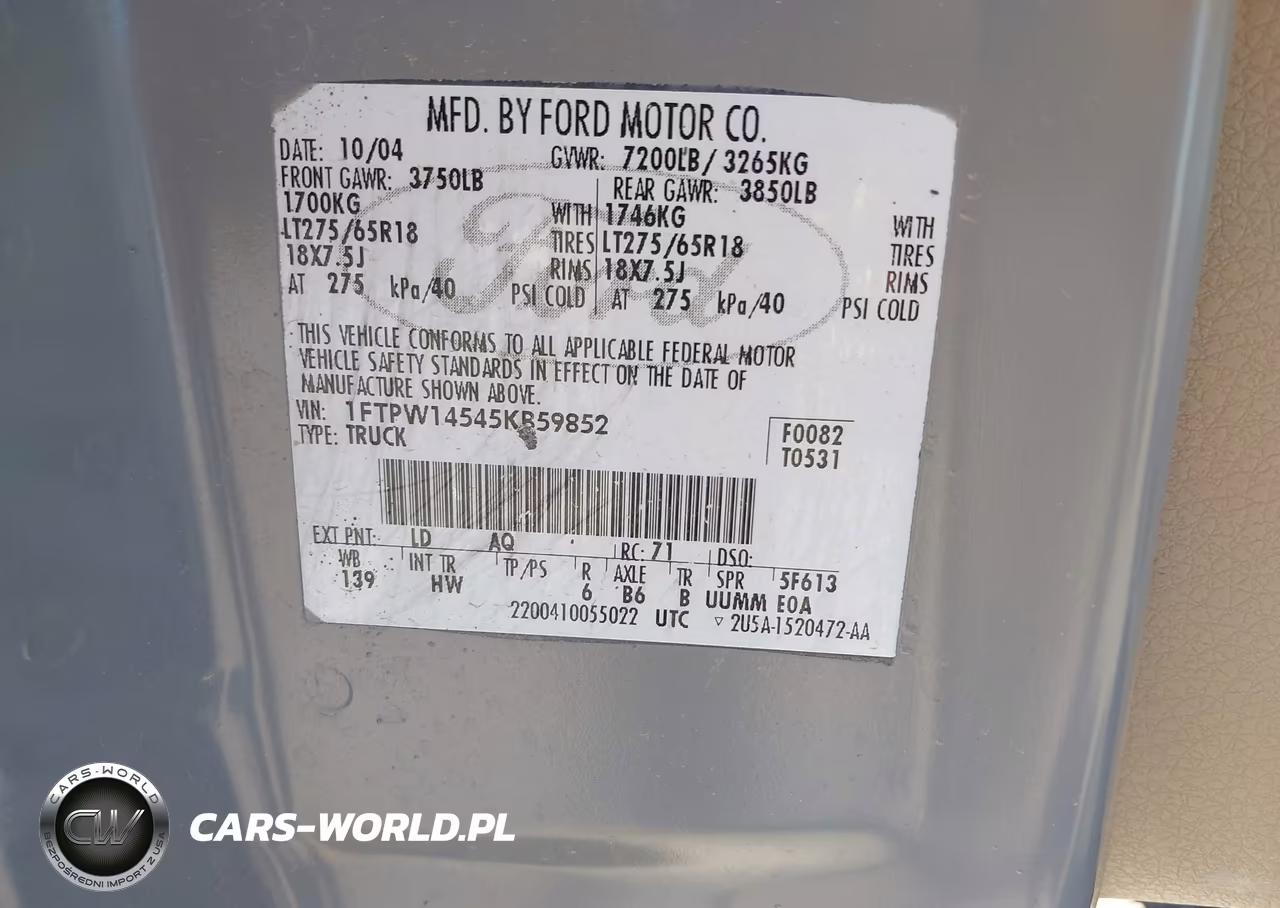 2005 Ford F-150 Fx4-Lariat-Xlt VIN:1FTPW14545KB59852 - 9