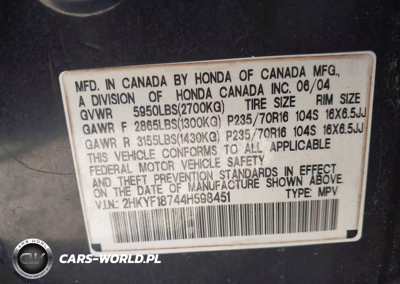 2004 Honda Pilot Ex-L VIN:2HKYF18744H598451 - 9