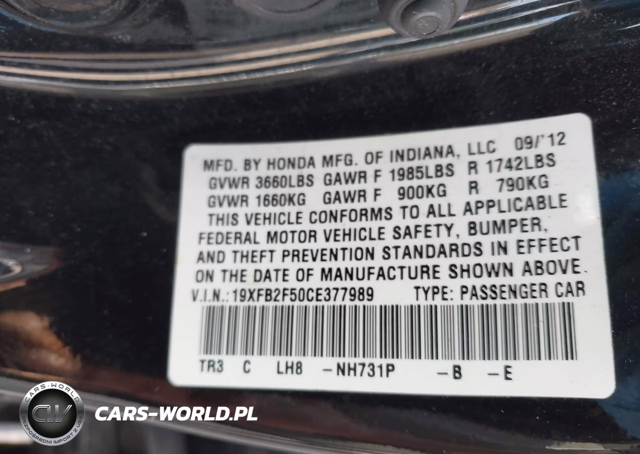 2012 Honda Civic Lx VIN:19XFB2F50CE377989 - 9