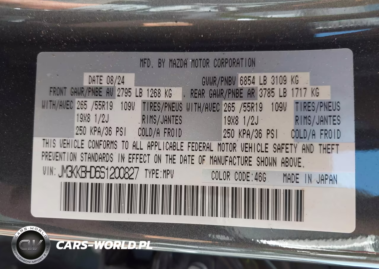 2025 Mazda Cx-90 3.3 Turbo Preferred Package VIN:JM3KKBHD6S1200827 - 9