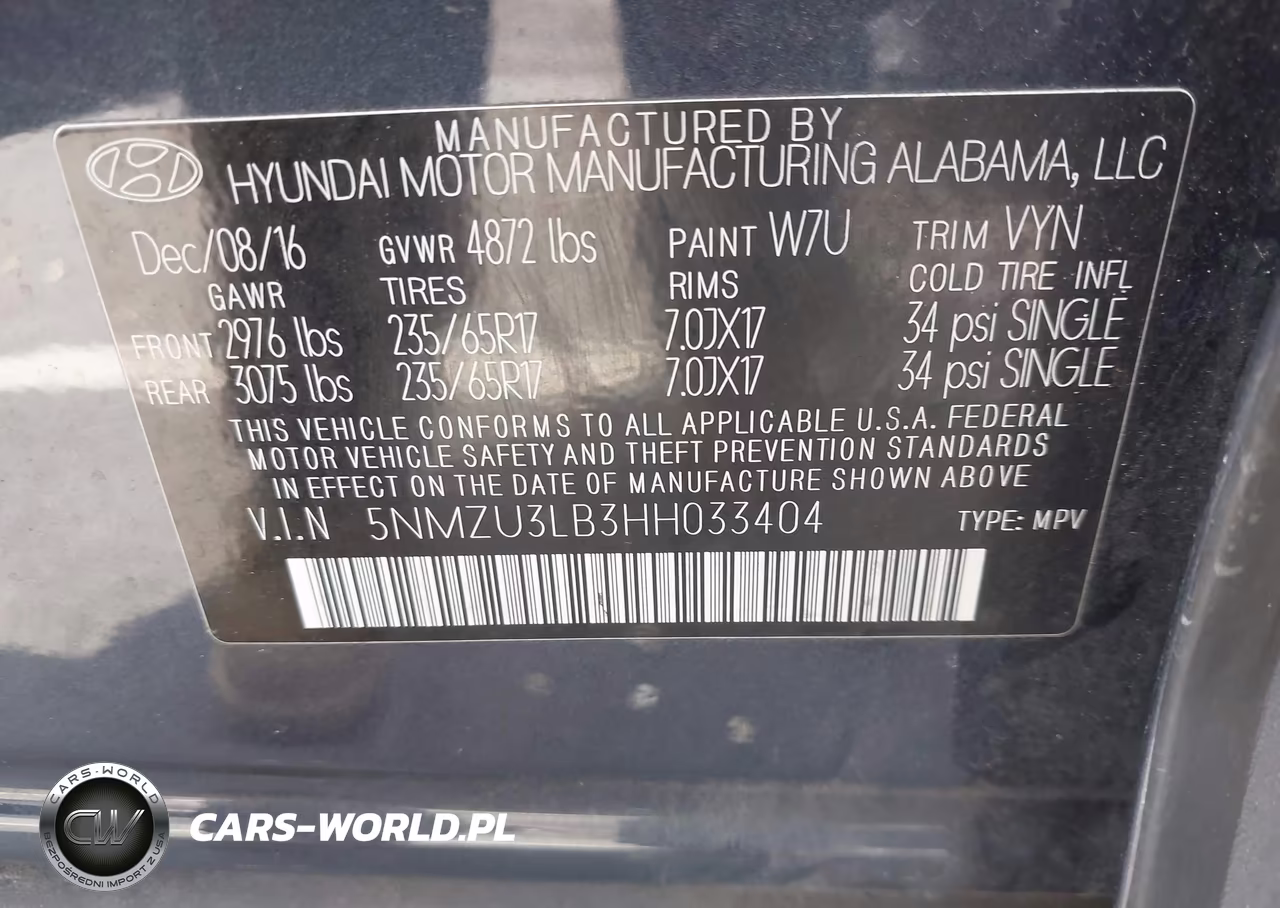 2017 Hyundai Santa Fe Sport 2.4L VIN:5NMZU3LB3HH033404 - 9