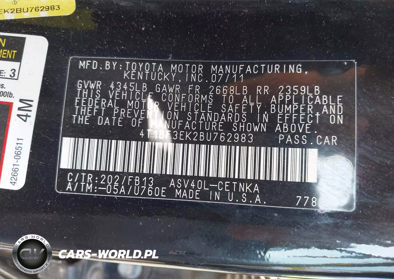 2011 Toyota Camry Le VIN:4T1BF3EK2BU762983 - 9