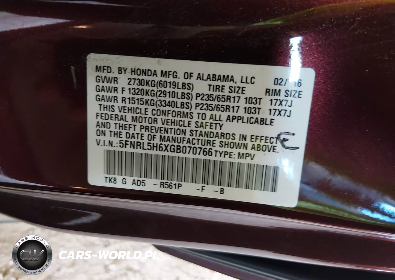2016 Honda Odyssey Ex-L VIN:5FNRL5H6XGB070766 - 9