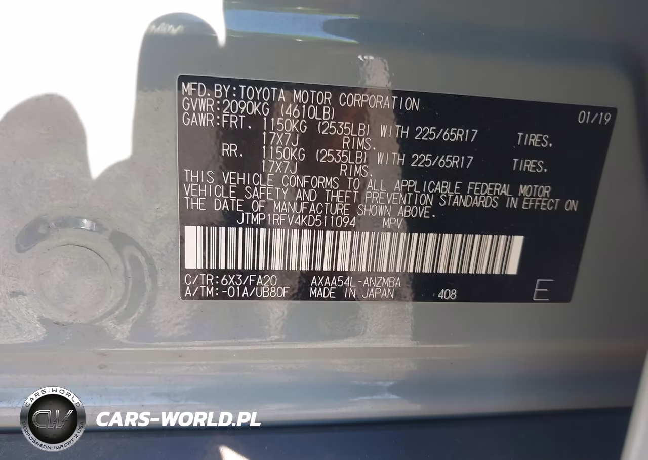2019 Toyota Rav4 Xle VIN:JTMP1RFV4KD511094 - 9