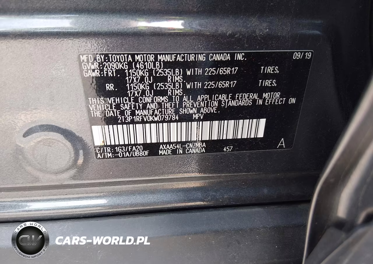 2019 Toyota Rav4 Xle VIN:2T3P1RFV0KW079784 - 9