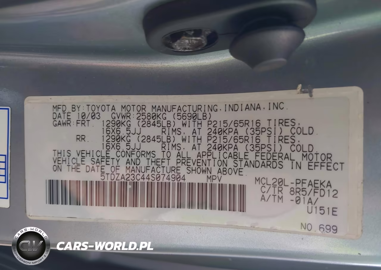 2004 Toyota Sienna Le VIN:5TDZA23C44S074904 - 9