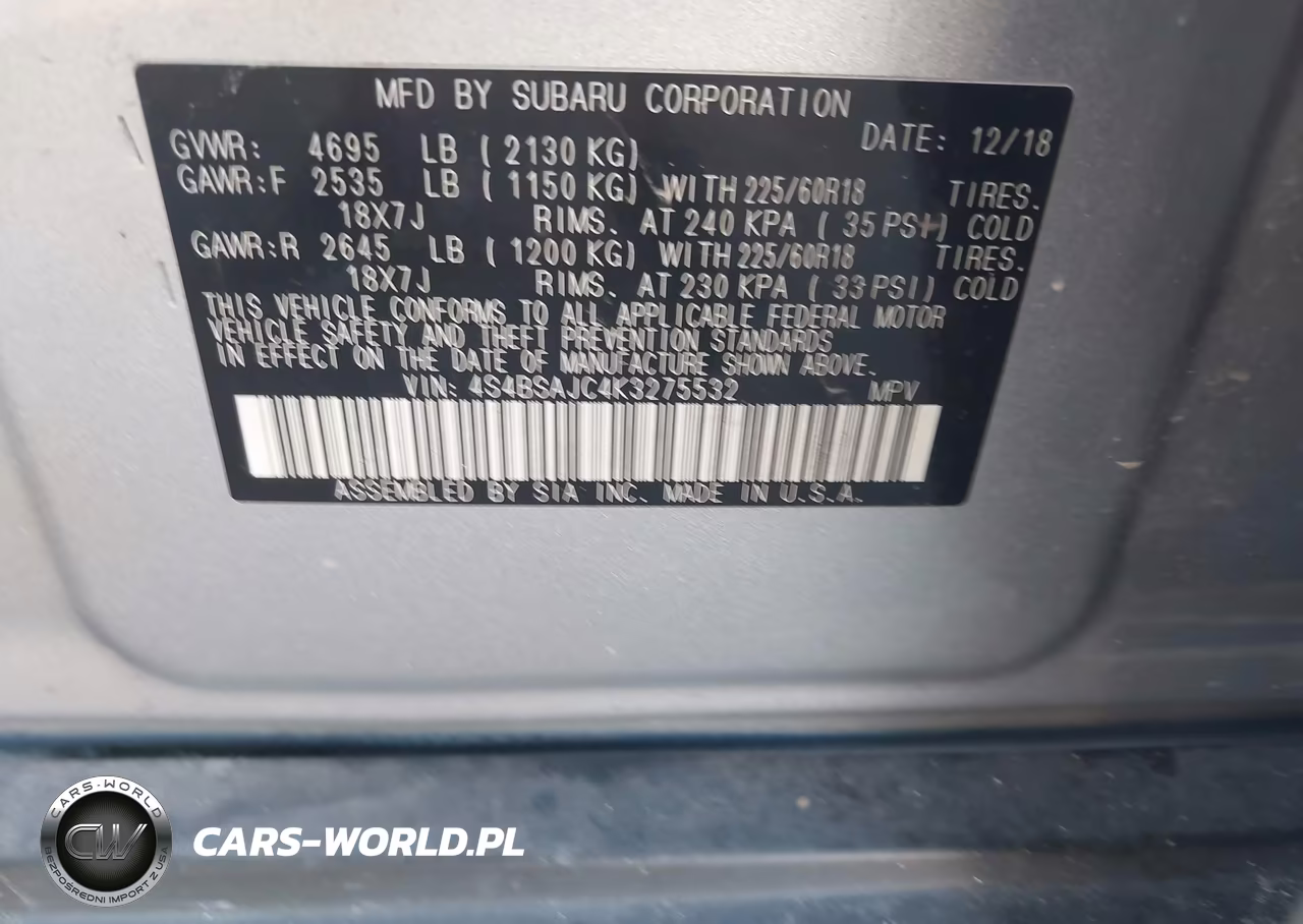 2019 Subaru Outback 2.5I Limited VIN:4S4BSAJC4K3275532 - 9