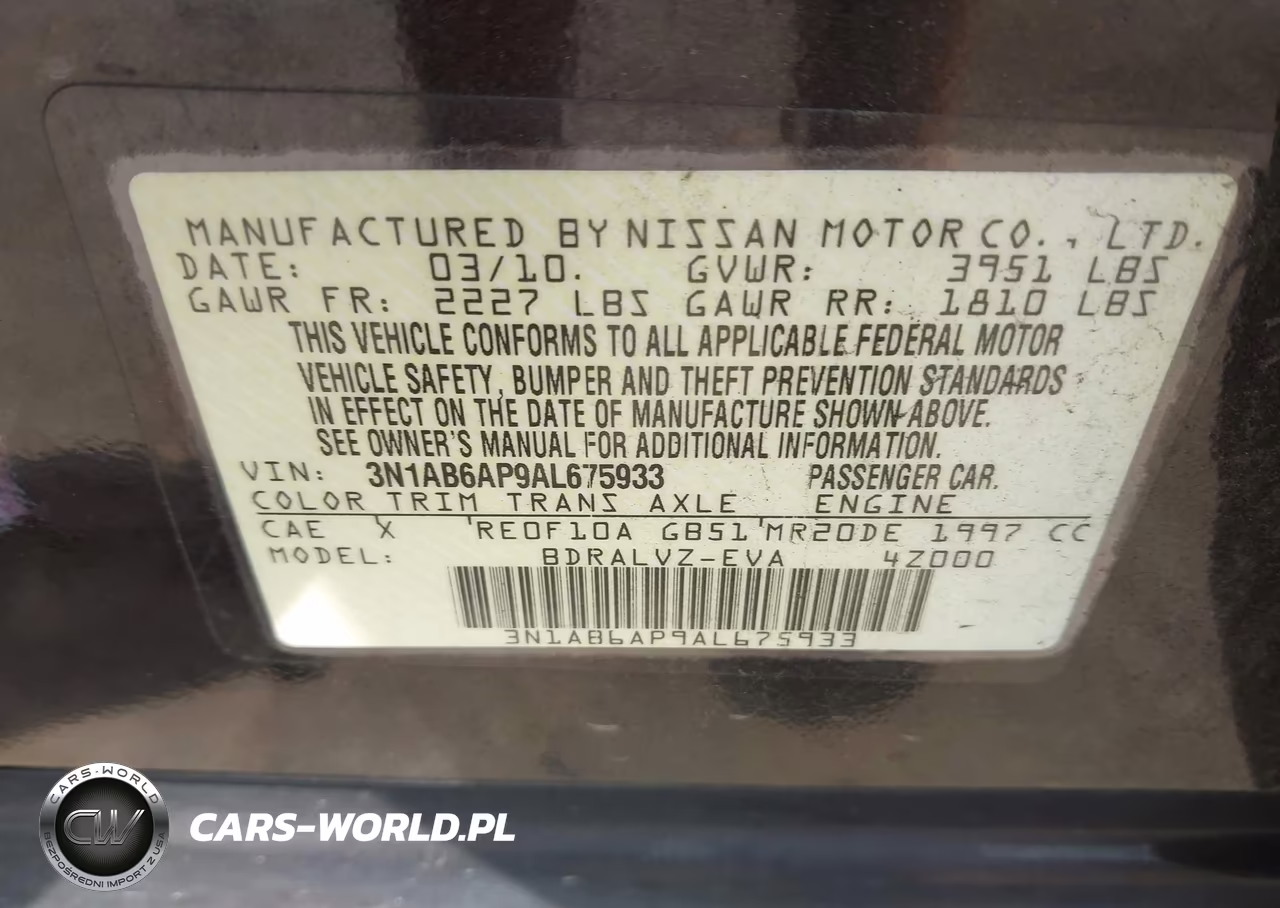 2010 Nissan Sentra 2.0Sl VIN:3N1AB6AP9AL675933 - 9