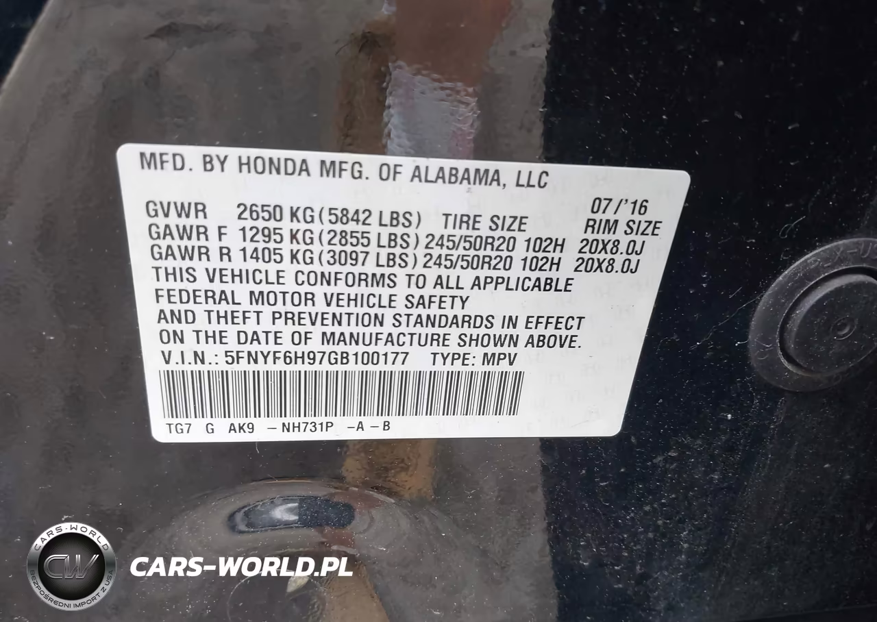 2016 Honda Pilot Touring VIN:5FNYF6H97GB100177 - 9