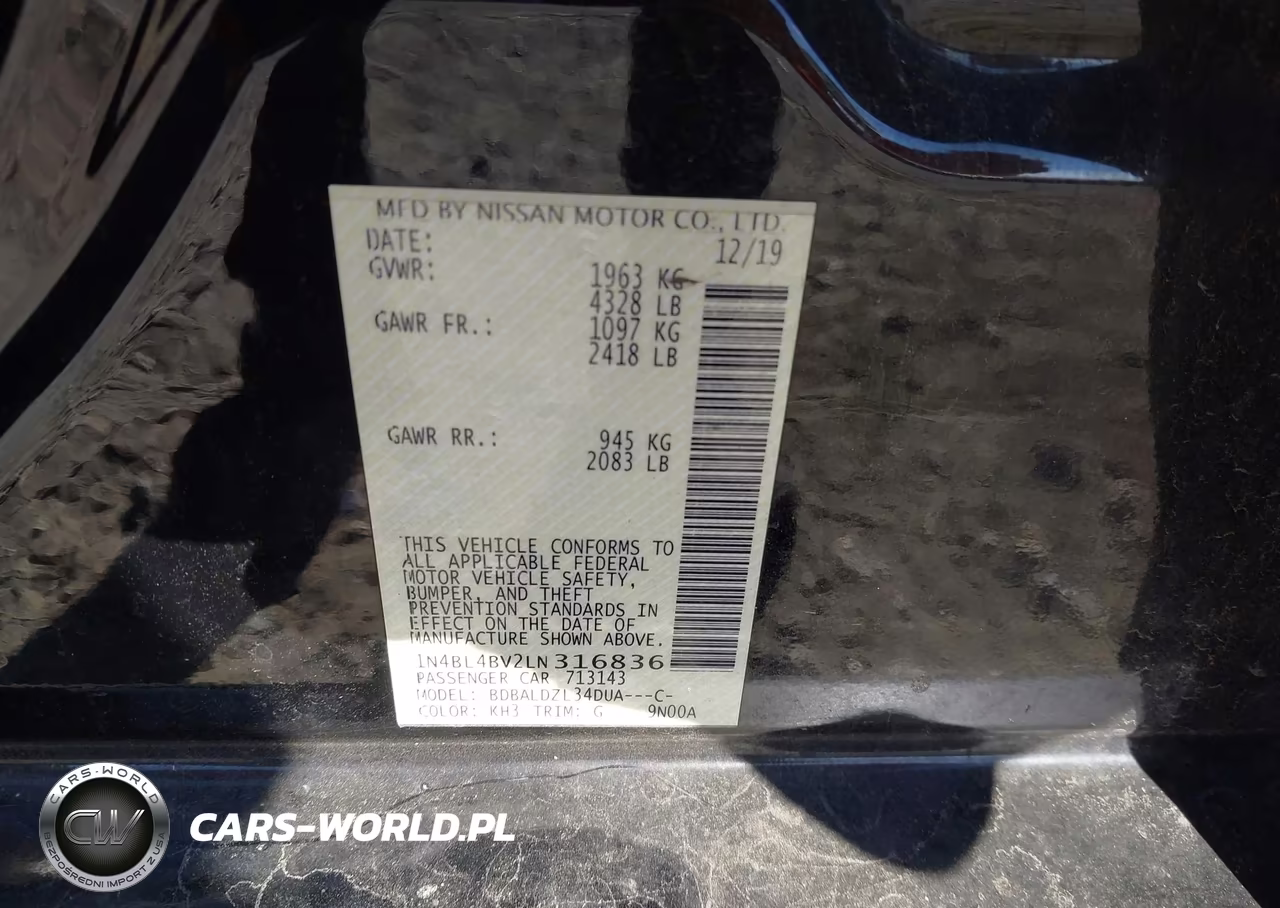 2020 Nissan Altima S Fwd VIN:1N4BL4BV2LN316836 - 9