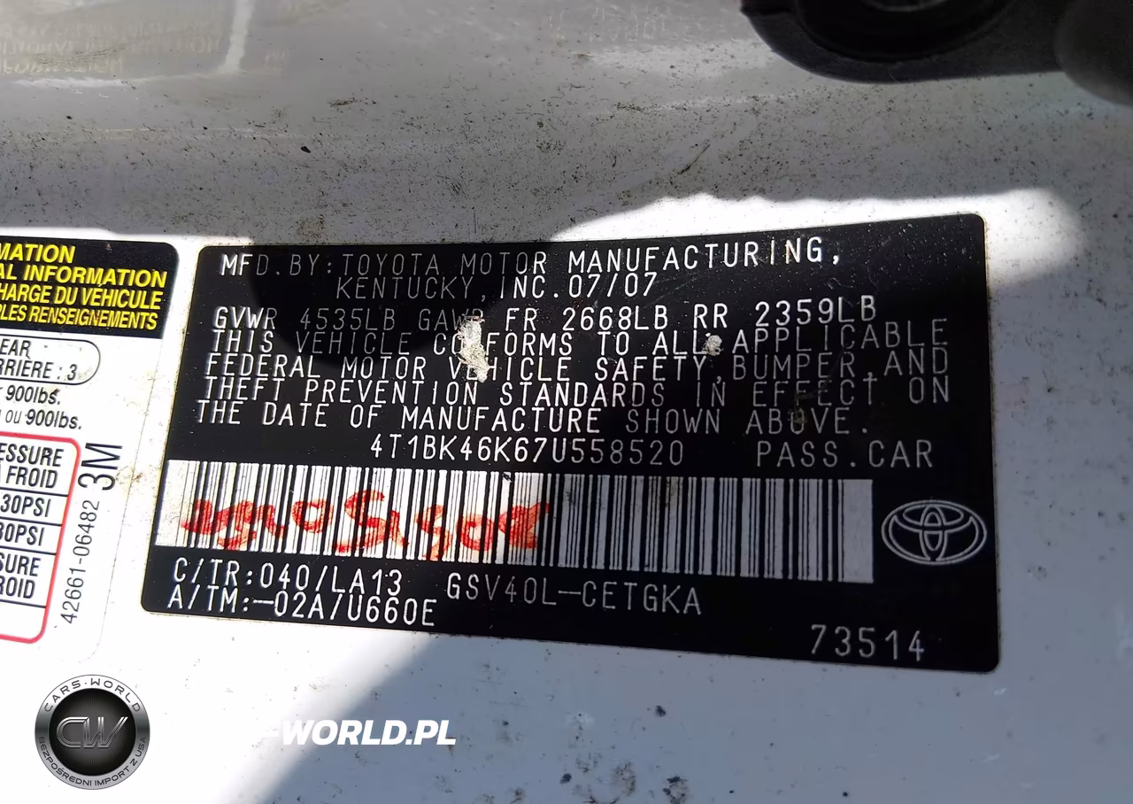 2007 Toyota Camry Xle V6 VIN:4T1BK46K67U558520 - 9