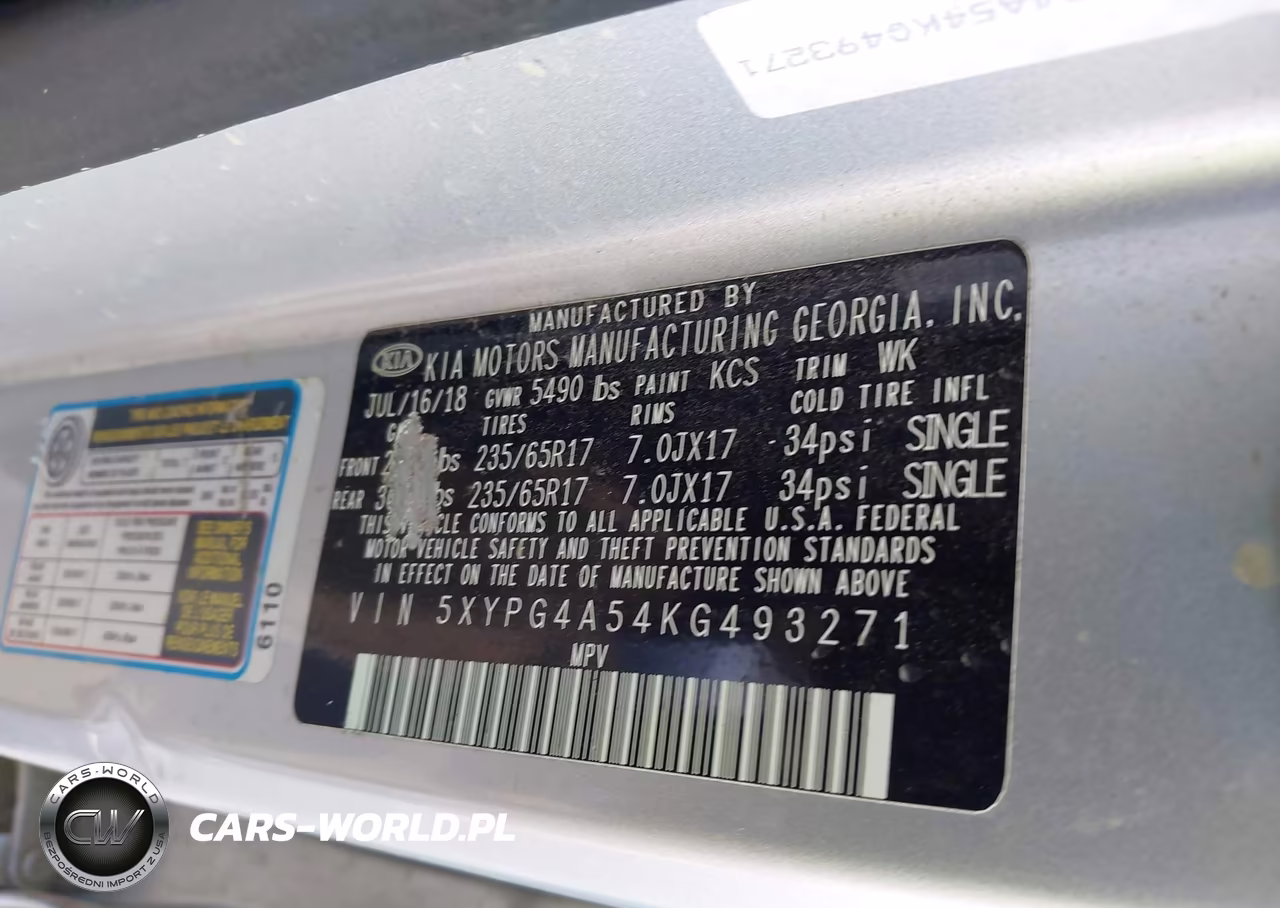 2019 Kia Sorento 3.3L Lx VIN:5XYPG4A54KG493271 - 9