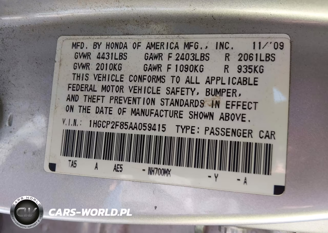 2010 Honda Accord 2.4 Ex-L VIN:1HGCP2F85AA059415 - 9