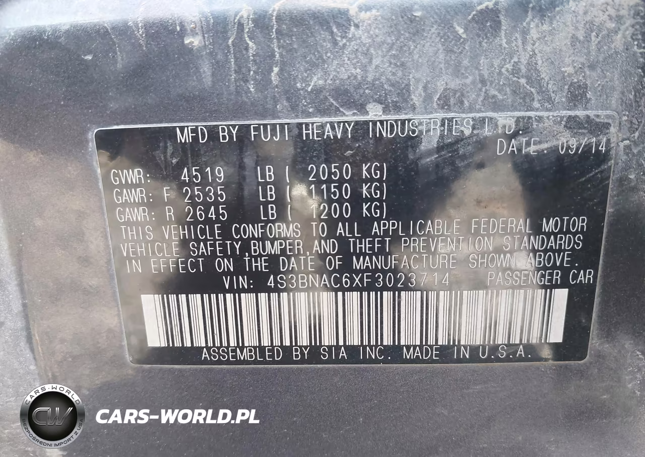 2015 Subaru Legacy 2.5I Premium VIN:4S3BNAC6XF3023714 - 9