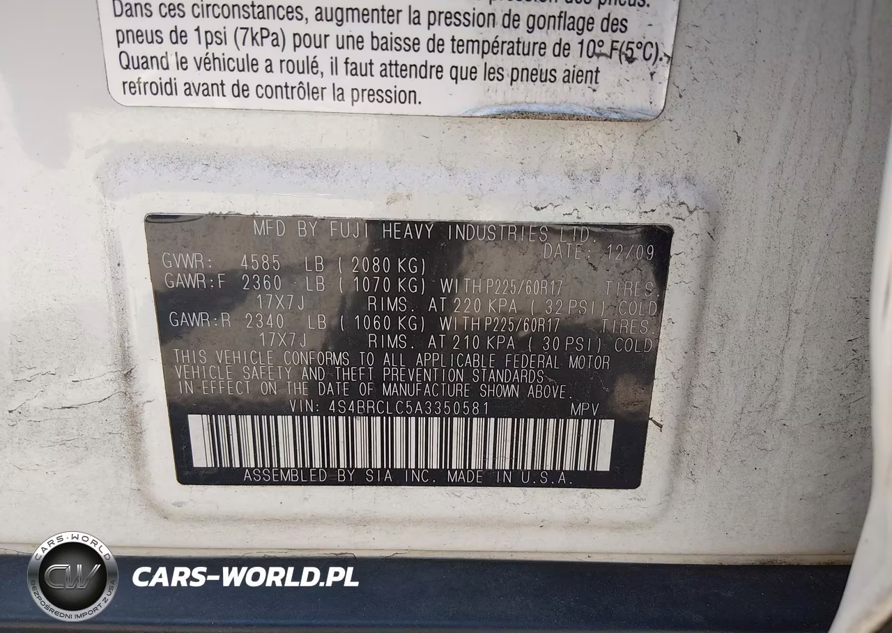 2010 Subaru Outback 2.5I Limited VIN:4S4BRCLC5A3350581 - 9