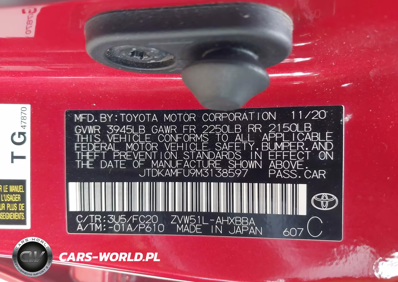 2021 Toyota Prius L Eco VIN:JTDKAMFU9M3138597 - 9