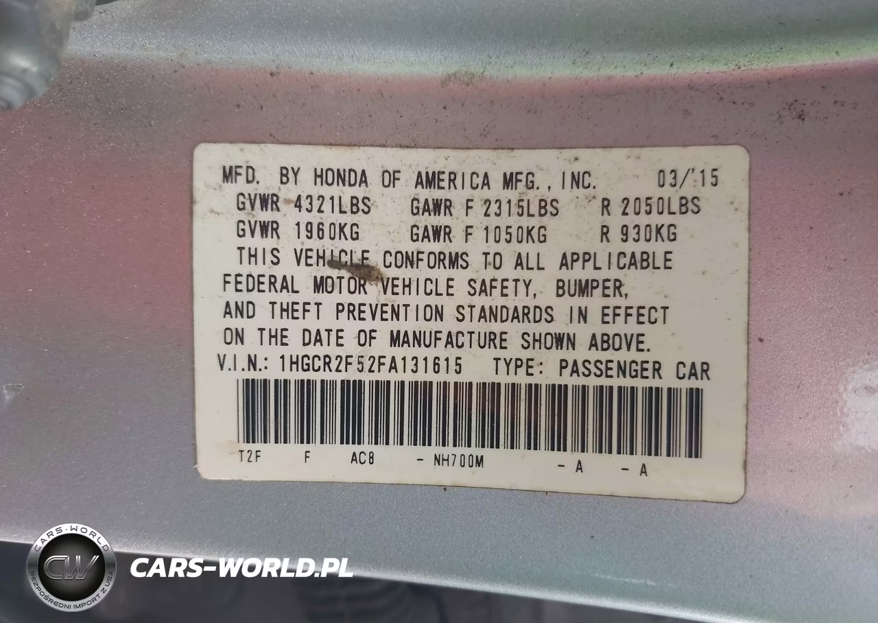 2015 Honda Accord Sport VIN:1HGCR2F52FA131615 - 9
