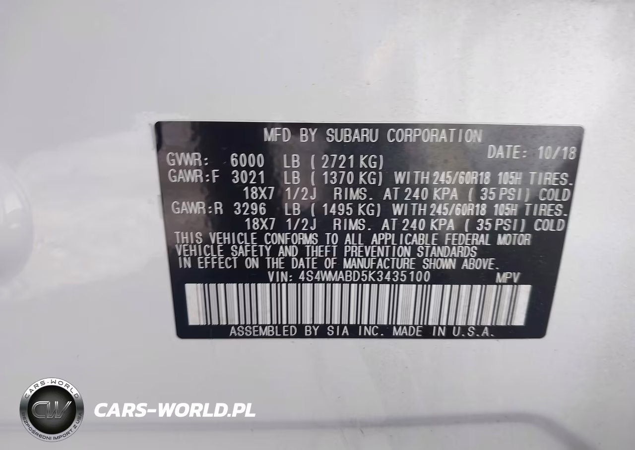 2019 Subaru Ascent Premium VIN:4S4WMABD5K3435100 - 9