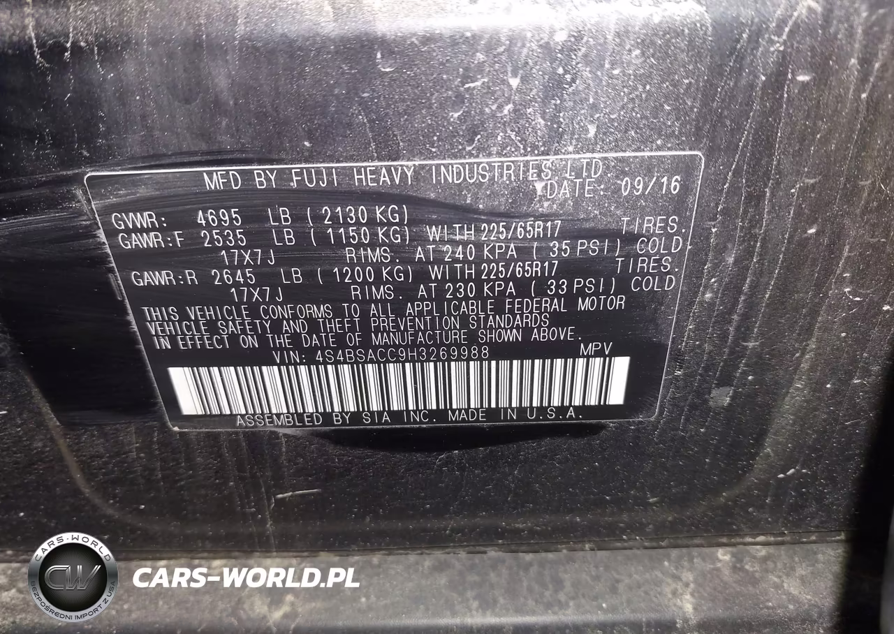 2017 Subaru Outback 2.5I Premium VIN:4S4BSACC9H3269988 - 9