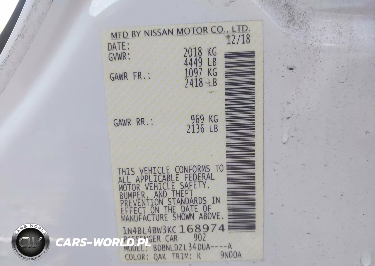 2019 Nissan Altima 2.5 S VIN:1N4BL4BW3KC168974 - 9
