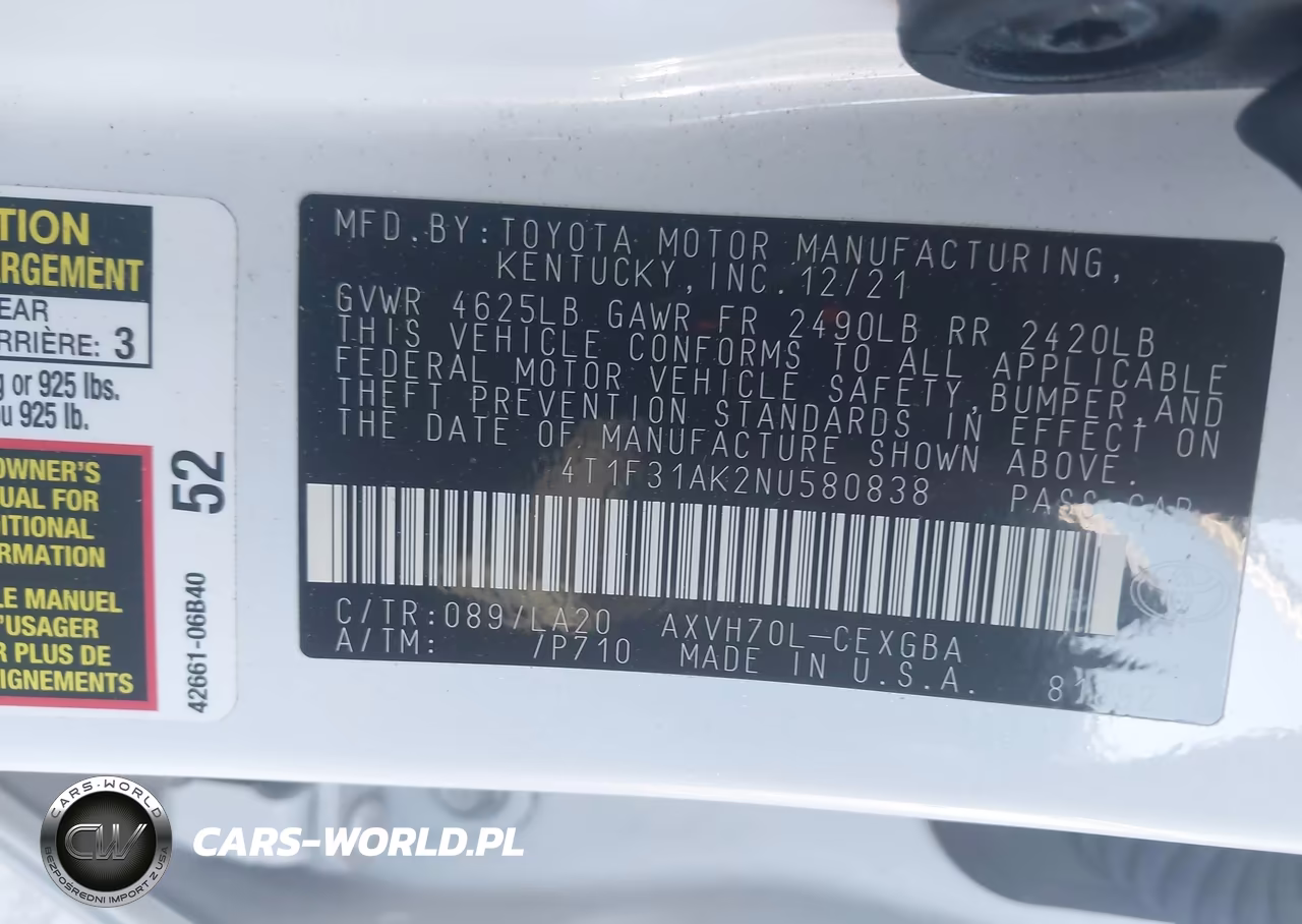2022 Toyota Camry Xle Hybrid VIN:4T1F31AK2NU580838 - 9