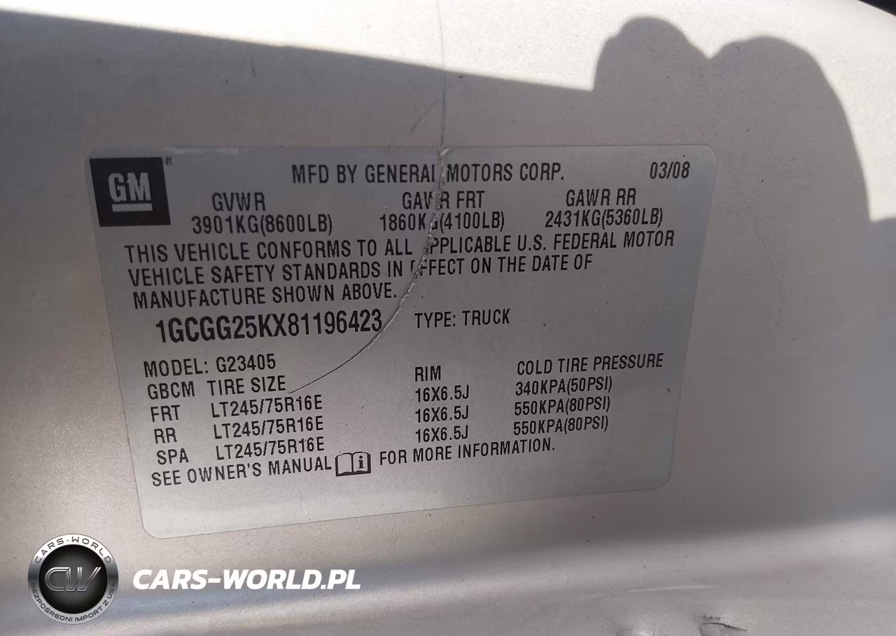 2008 Chevrolet Express Work Van VIN:1GCGG25KX81196423 - 9