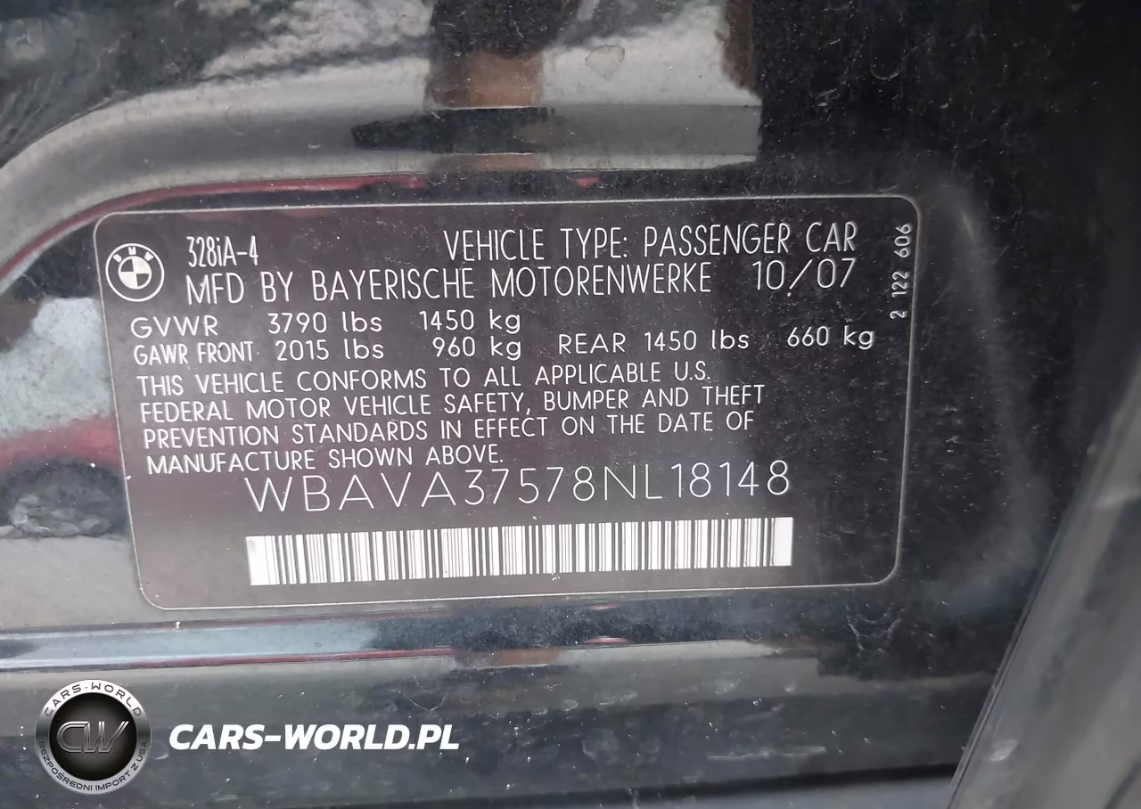 2008 BMW 328I VIN:WBAVA37578NL18148 - 9
