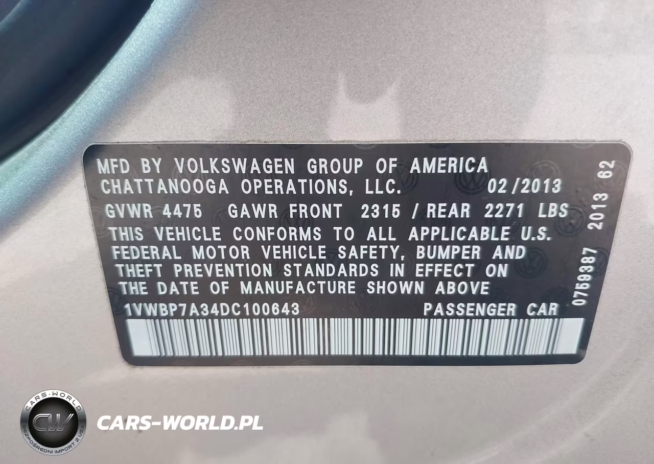 2013 Volkswagen Passat 2.5L Se VIN:1VWBP7A34DC100643 - 9