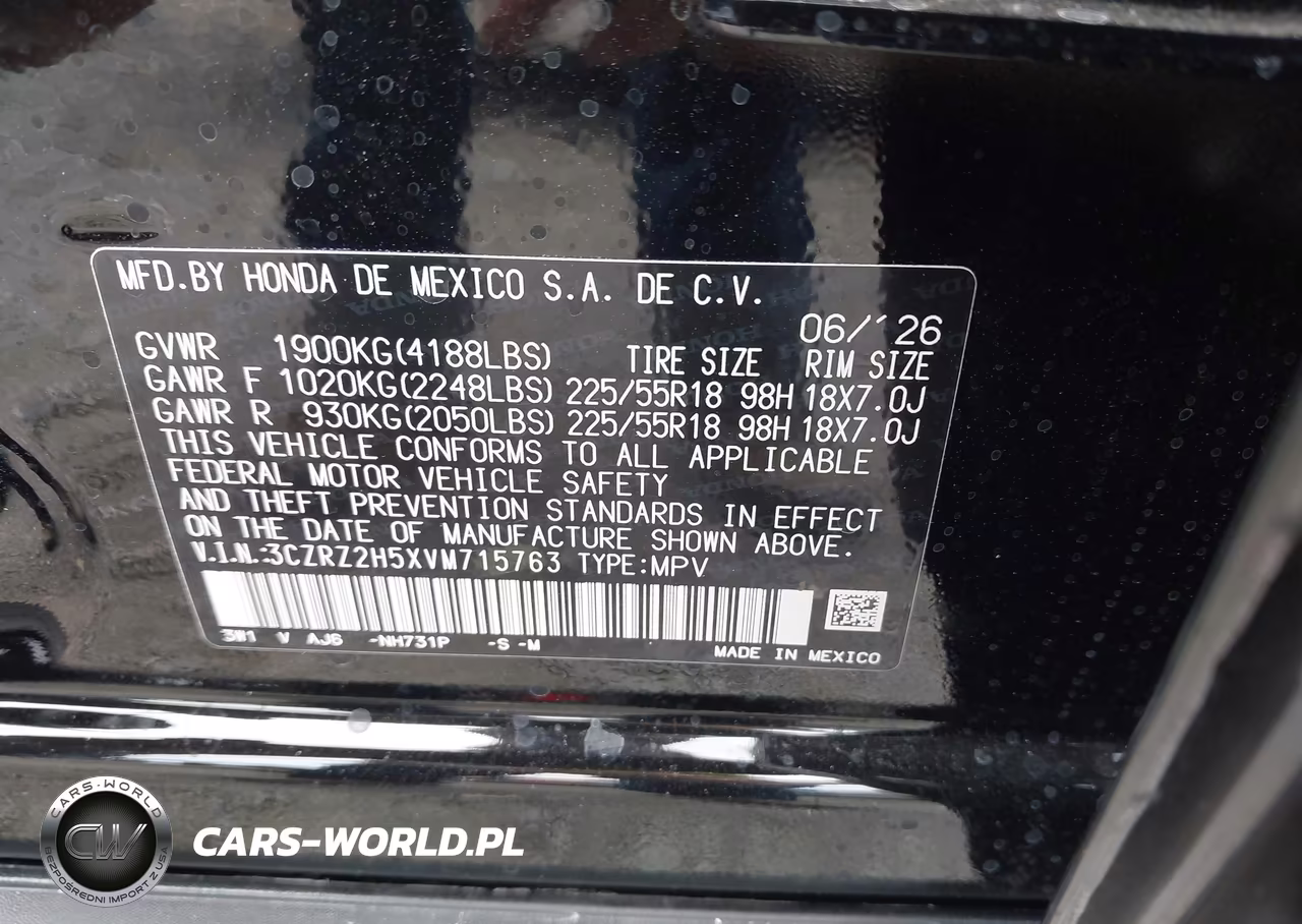 2027 Honda Hr-V Sport Awd VIN:3CZRZ2H5XVM715763 - 9