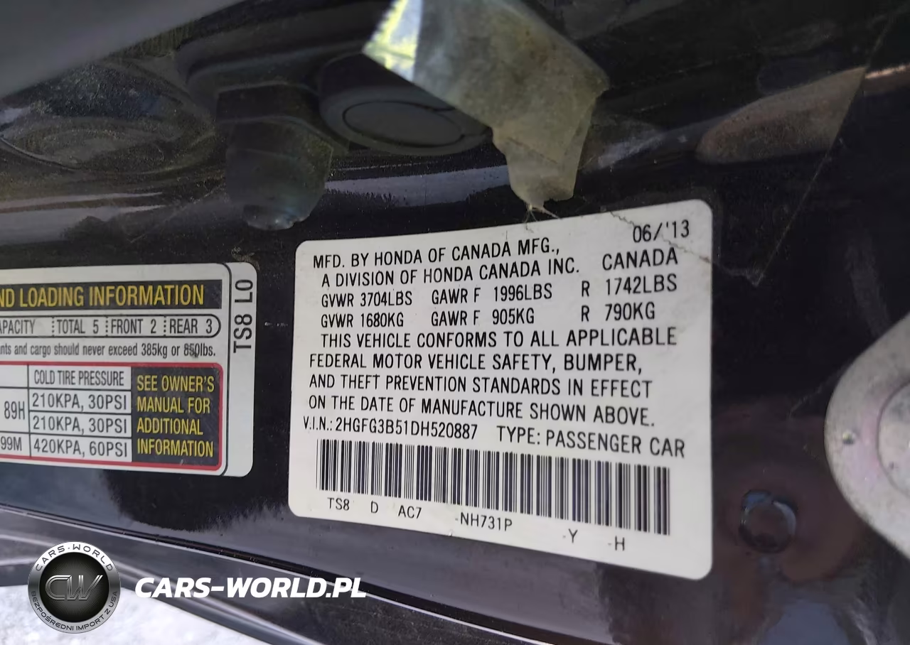 2013 Honda Civic Lx VIN:2HGFG3B51DH520887 - 9