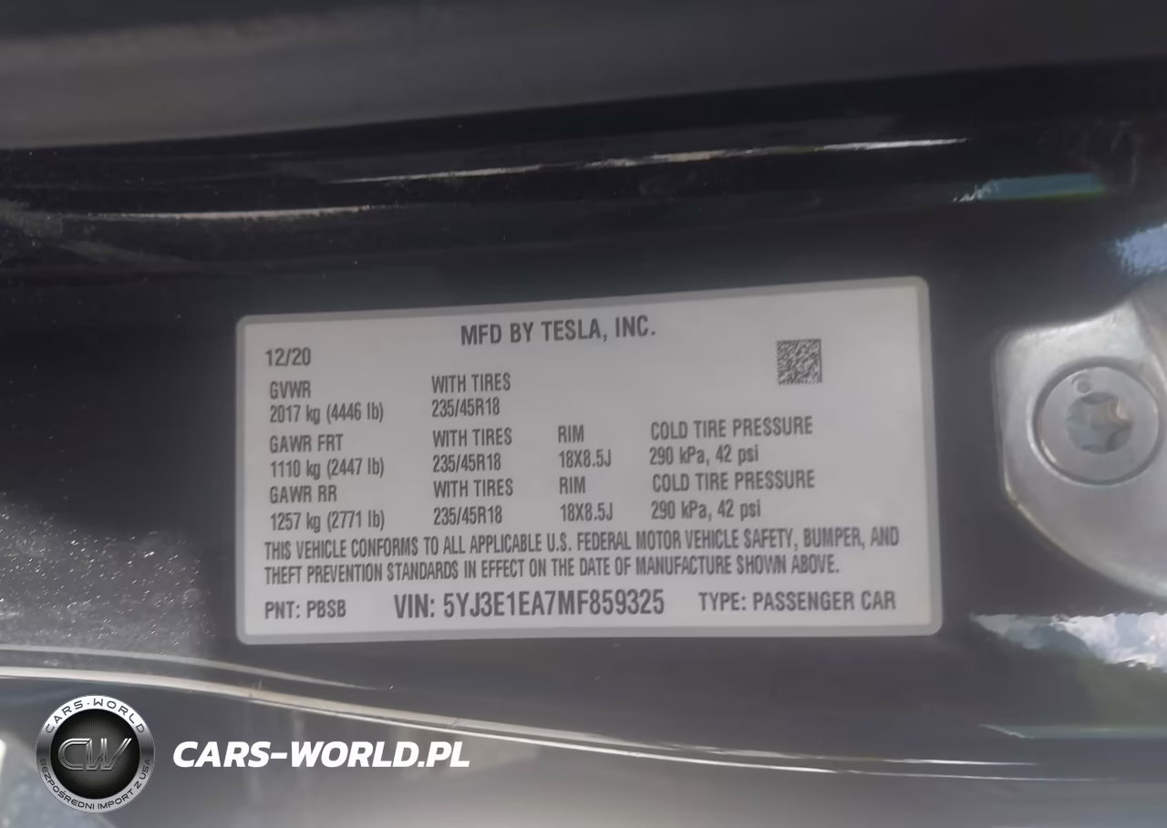 2021 Tesla Model 3 Standard Range Plus Rear-Wheel Drive VIN:5YJ3E1EA7MF859325 - 9