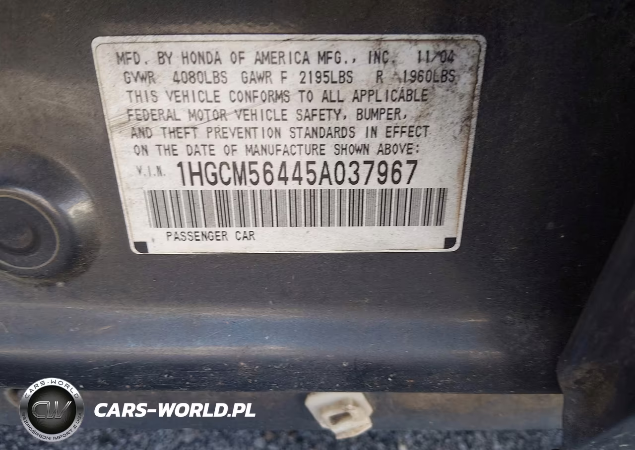 2005 Honda Accord 2.4 Lx VIN:1HGCM56445A037967 - 9