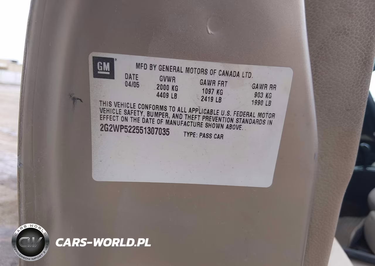 2005 Pontiac Grand Prix VIN:2G2WP522551307035 - 9