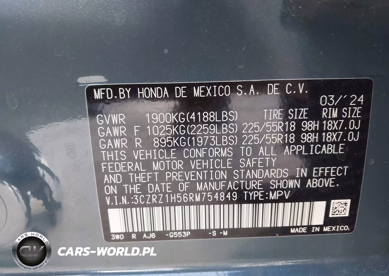 2024 Honda Hr-V 2Wd Sport-2Wd Sport W-O Bsi VIN:3CZRZ1H56RM754849 - 9