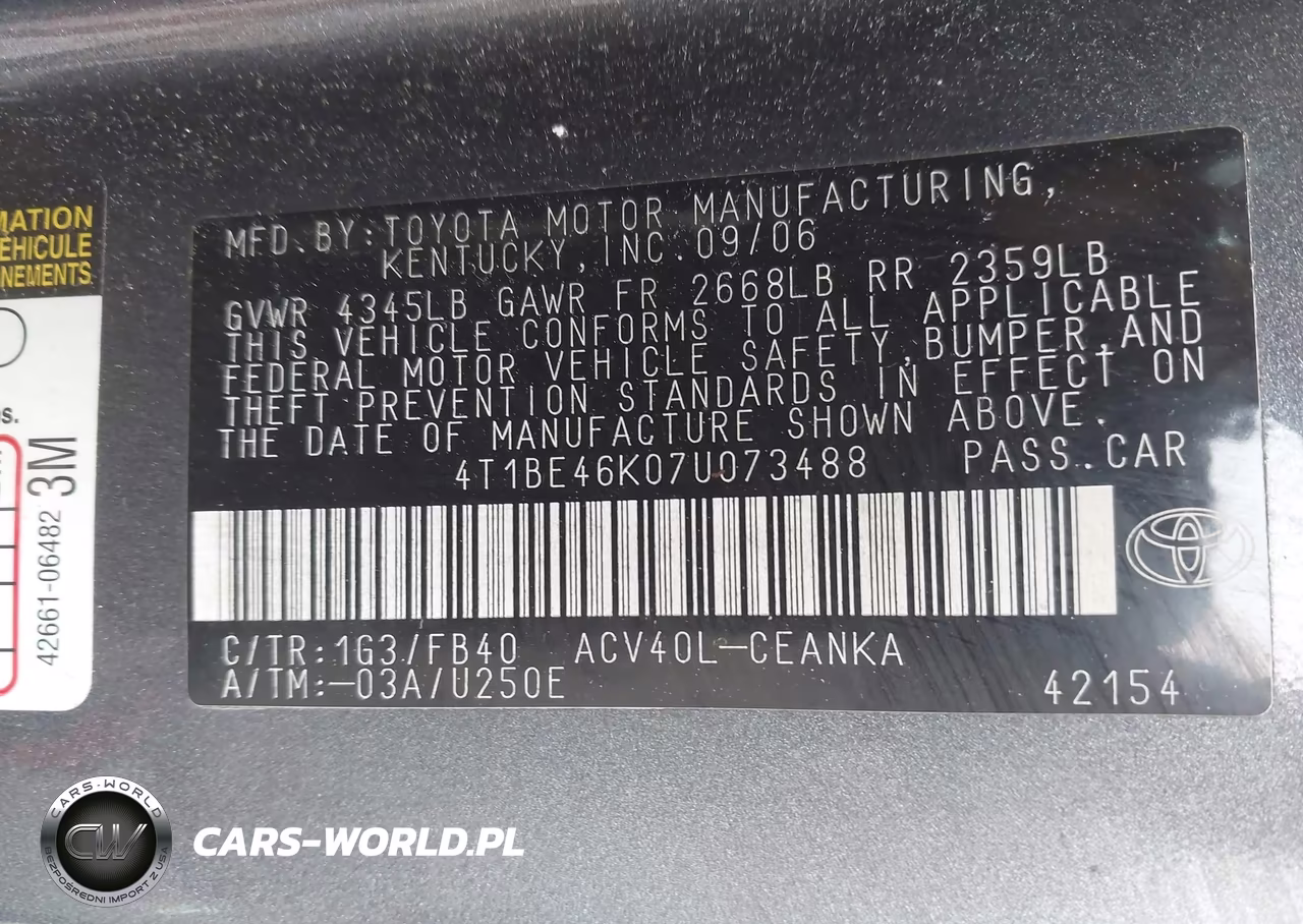 2007 Toyota Camry Le VIN:4T1BE46K07U073488 - 9
