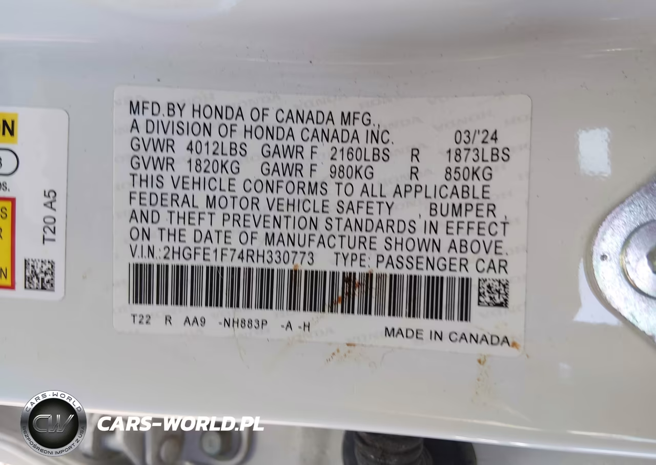 2024 Honda Civic Ex VIN:2HGFE1F74RH330773 - 9