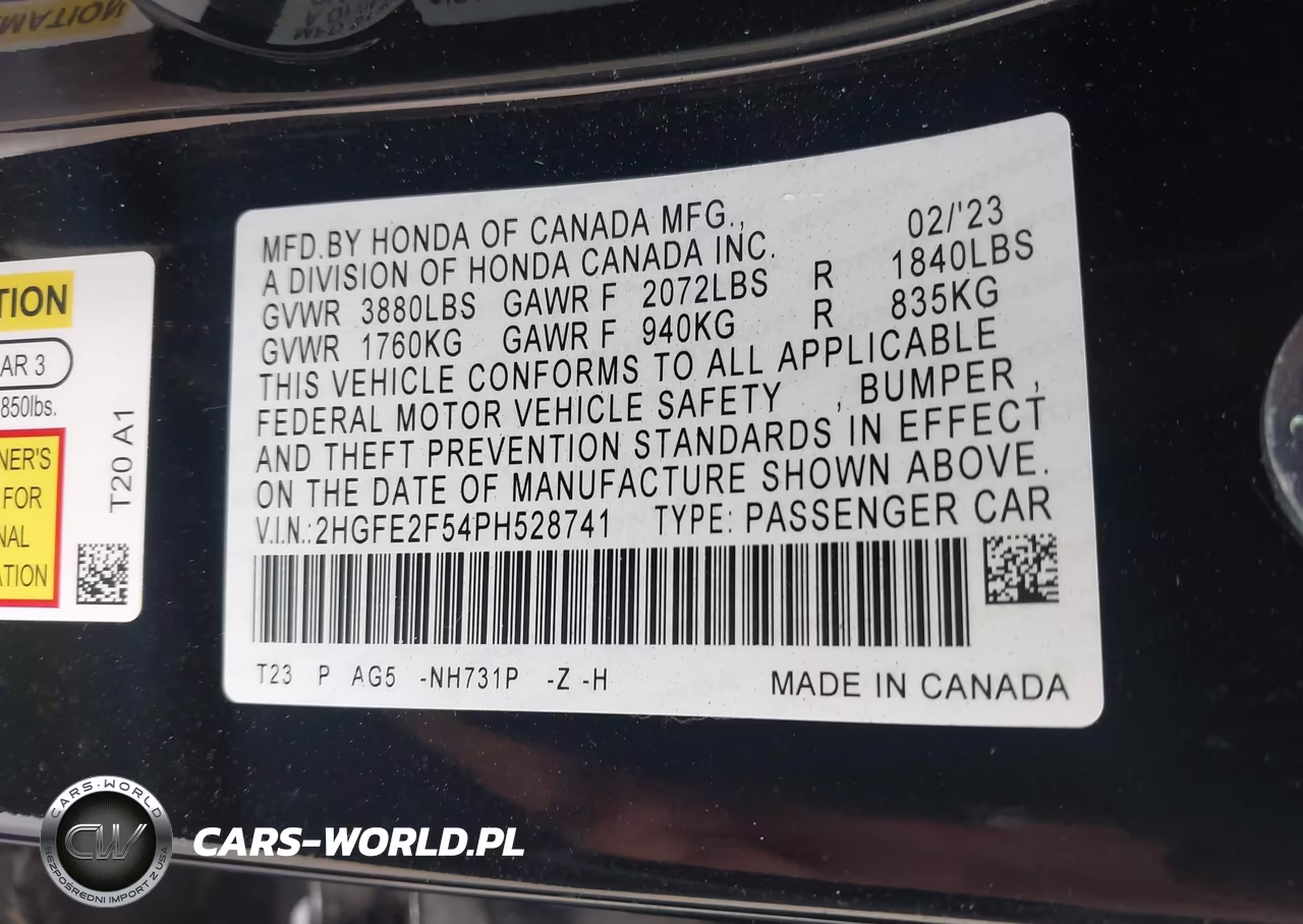 2023 Honda Civic Sport VIN:2HGFE2F54PH528741 - 9
