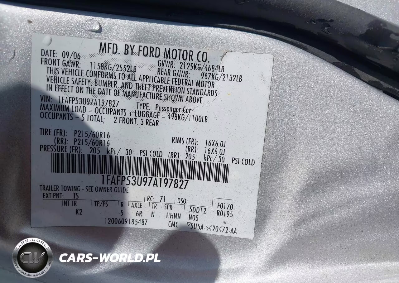 2007 Ford Taurus Se VIN:1FAFP53U97A197827 - 9