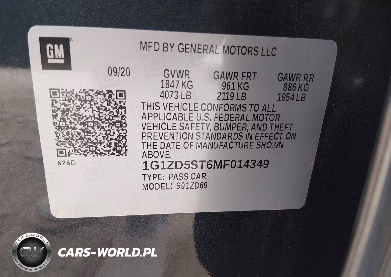 2021 Chevrolet Malibu Fwd Lt VIN:1G1ZD5ST6MF014349 - 9