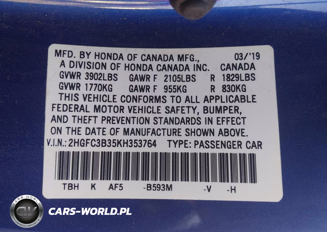 2019 Honda Civic Ex VIN:2HGFC3B35KH353764 - 9