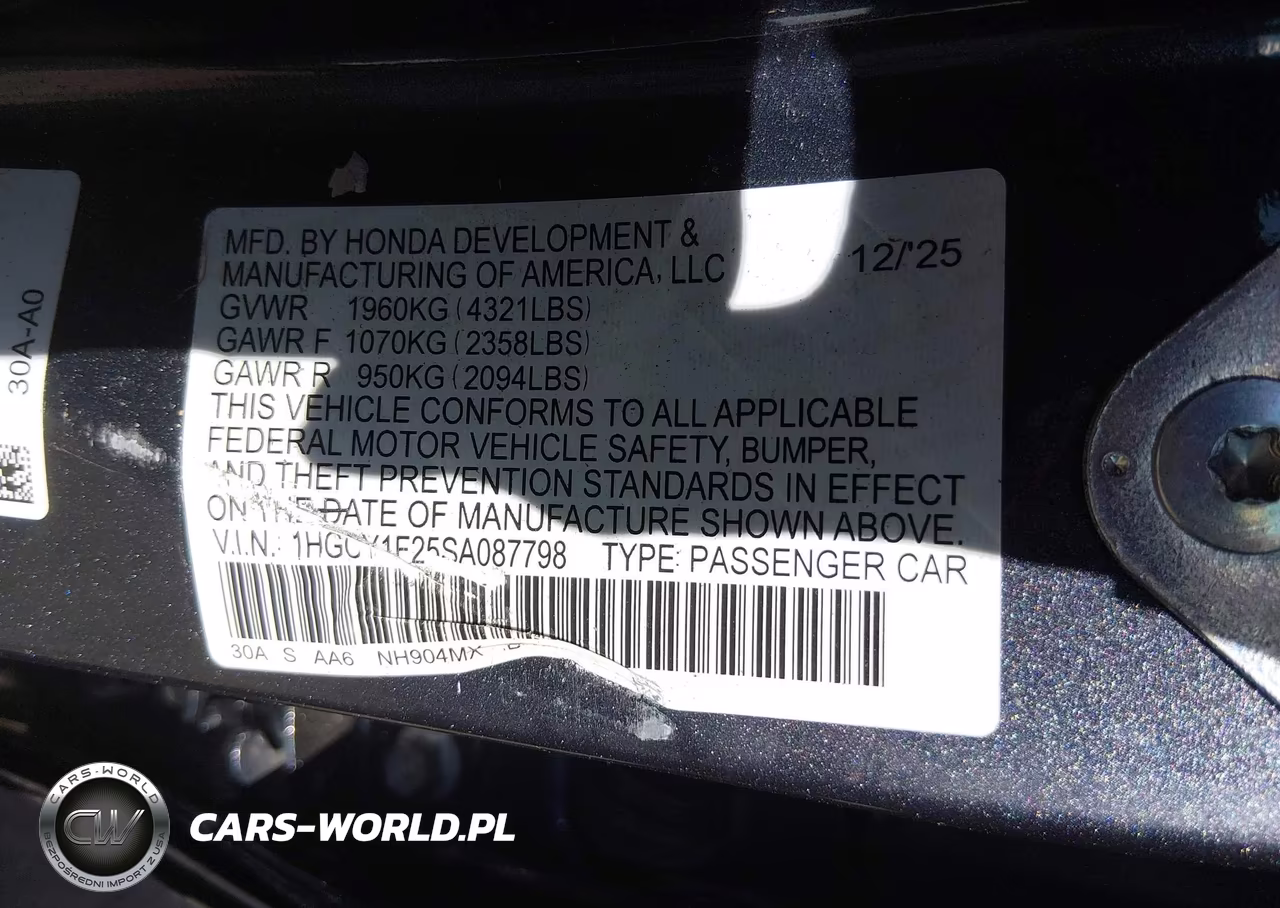 2025 Honda Accord Lx VIN:1HGCY1F25SA087798 - 9