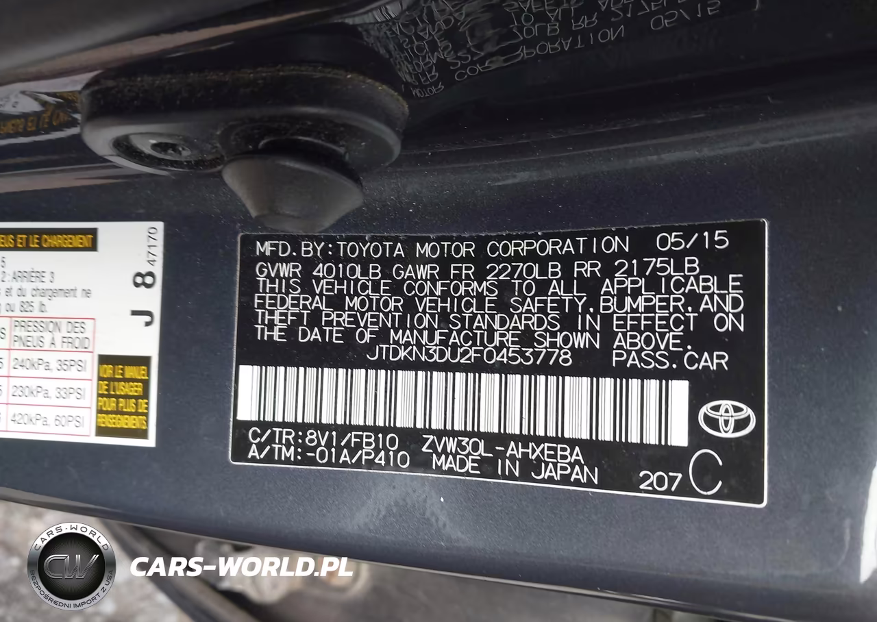 2015 Toyota Prius Two VIN:JTDKN3DU2F0453778 - 9