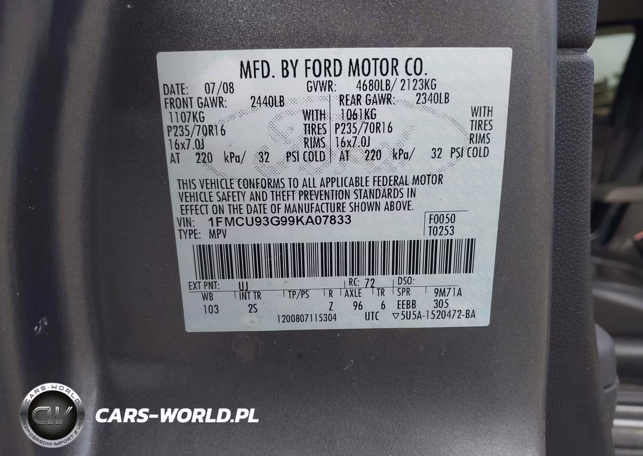 2009 Ford Escape Xlt VIN:1FMCU93G99KA07833 - 9