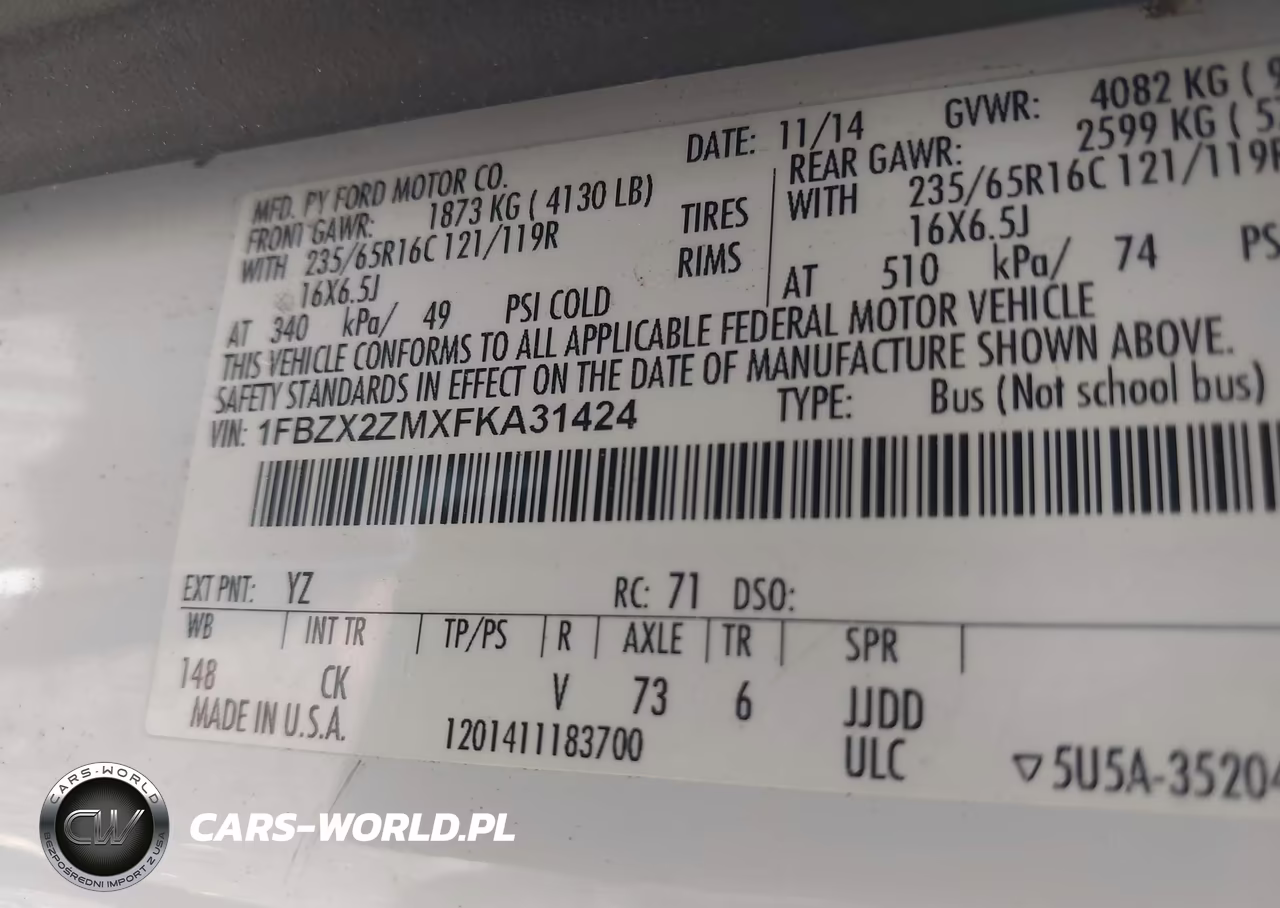 2015 Ford Transit-350 Xlt VIN:1FBZX2ZMXFKA31424 - 9